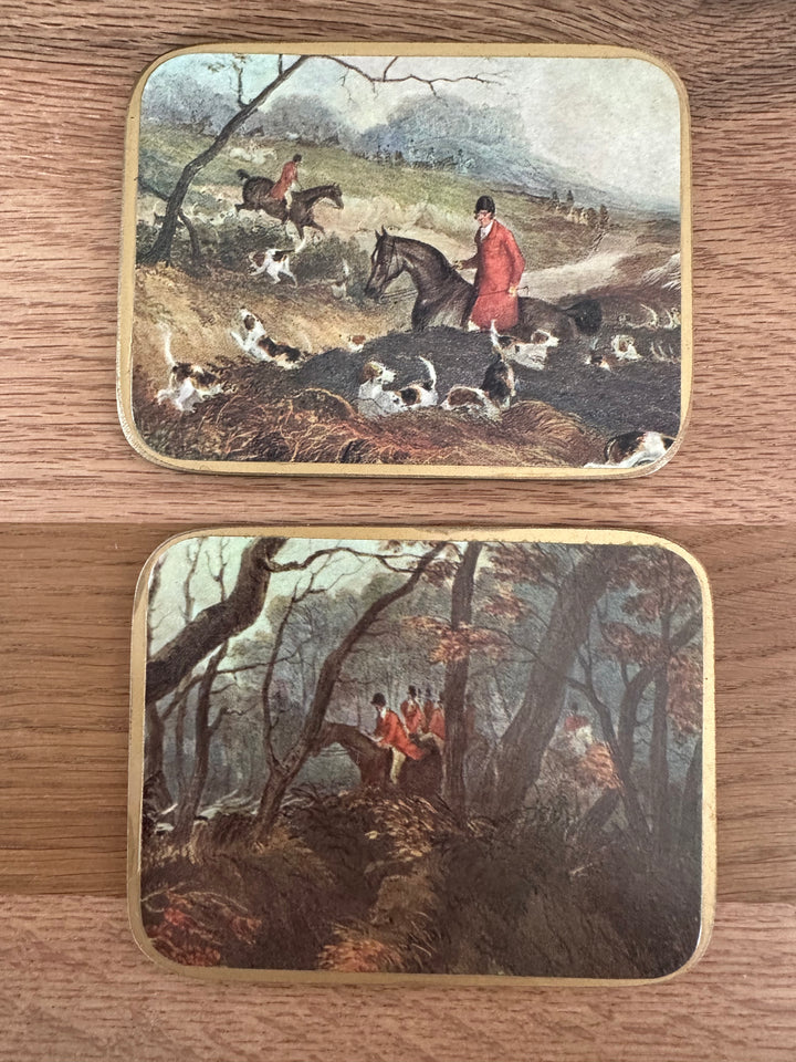 Vintage Untersetzer mit jagdlichen Motiven